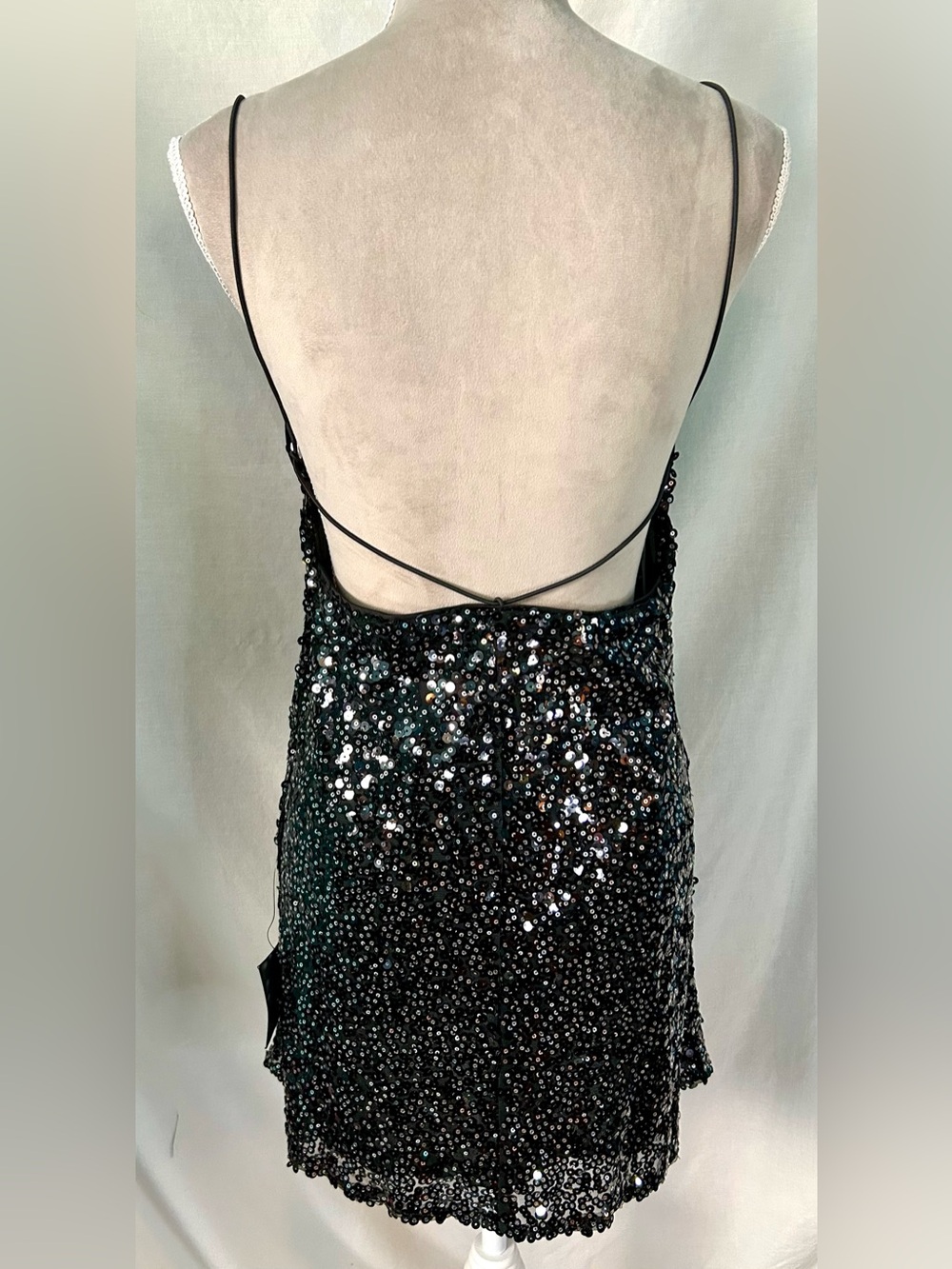 NWT Lulus Force of Fashion Black Sequin Backless Mini Dress, Size S